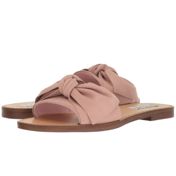 Steve Madden Knotts Pink Bow Slide Sandals Size 6.5 Blush Flat - Picture 3 of 9